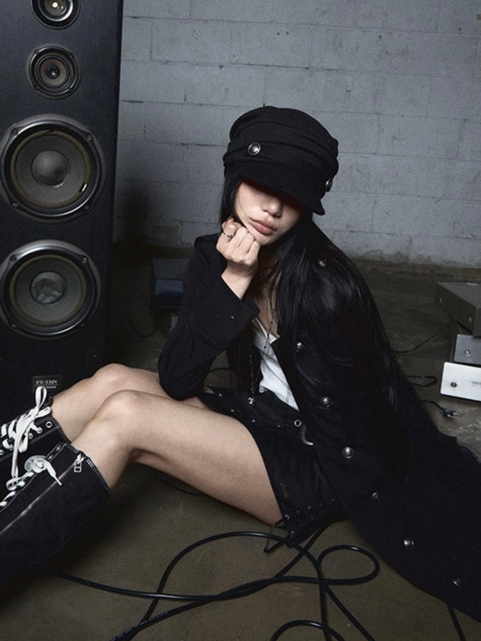 【NOT KNOWING】Draped Button Knit Cap