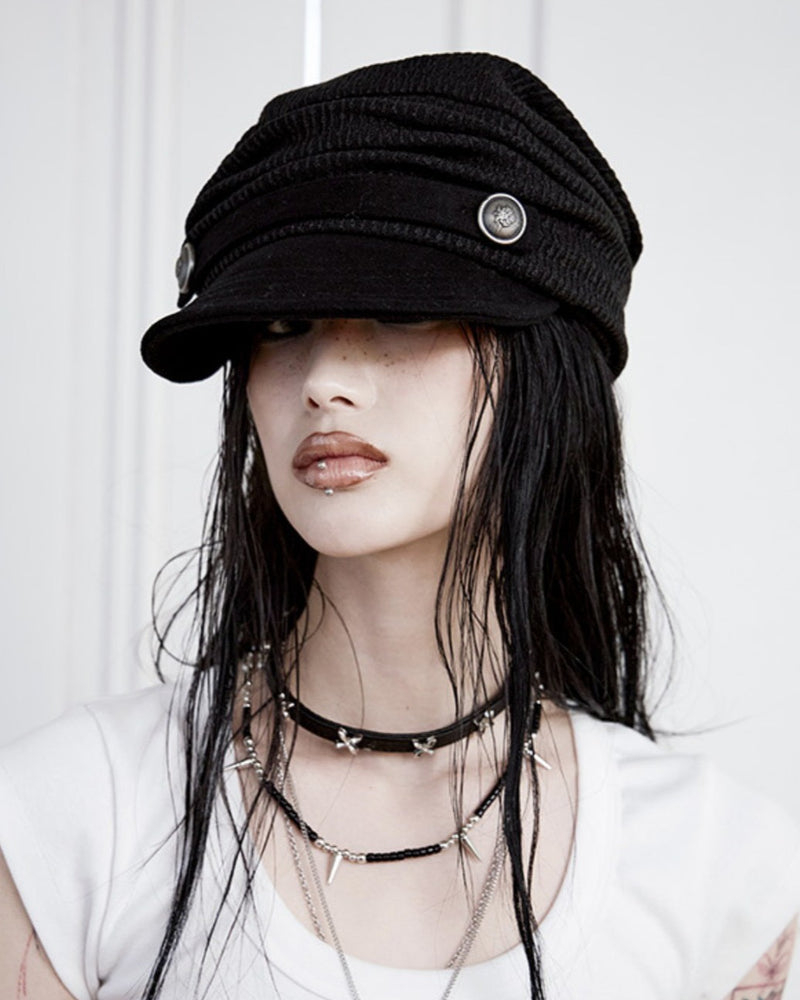 【NOT KNOWING】Draped Button Knit Cap
