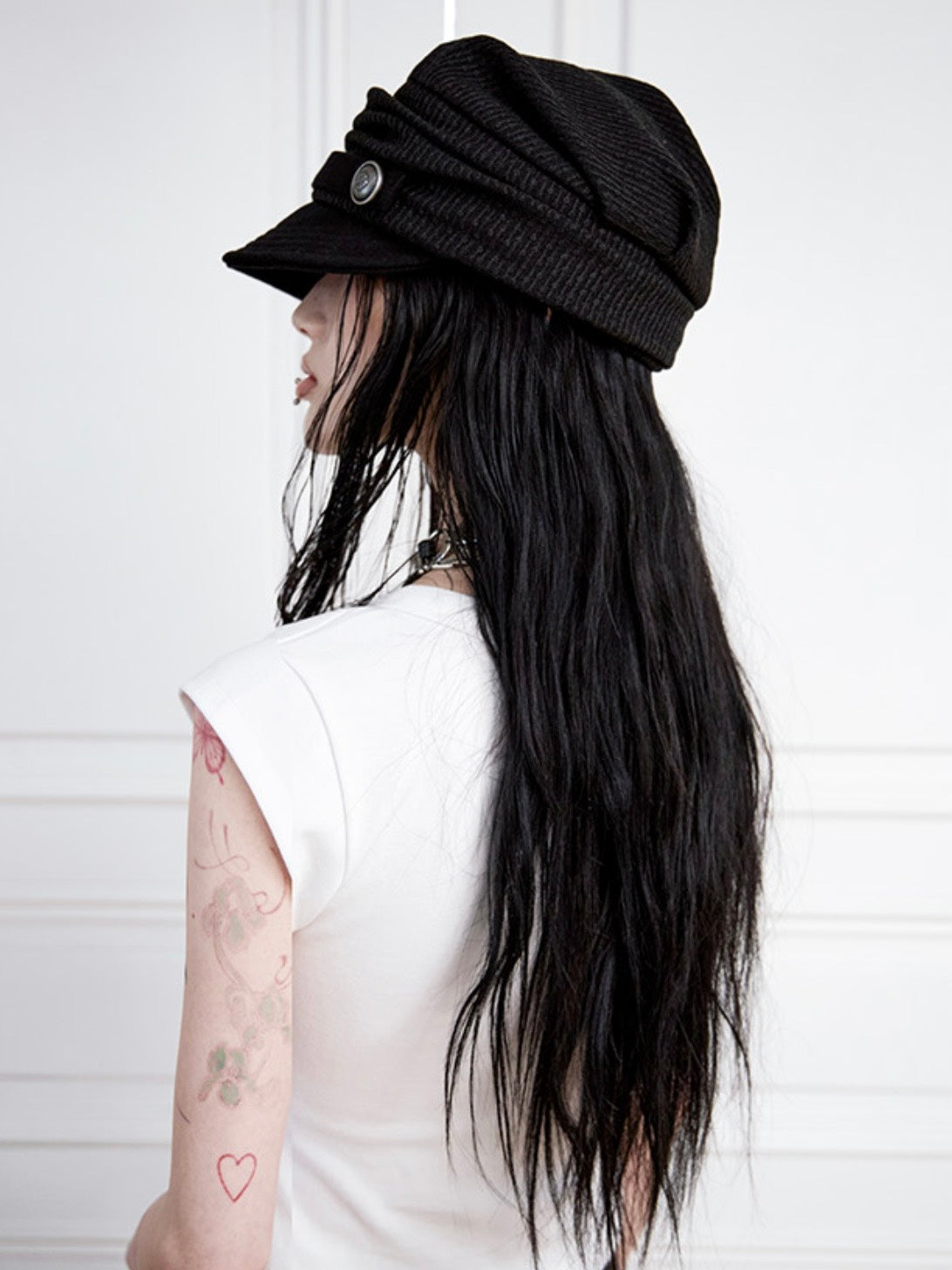 【NOT KNOWING】Draped Button Knit Cap