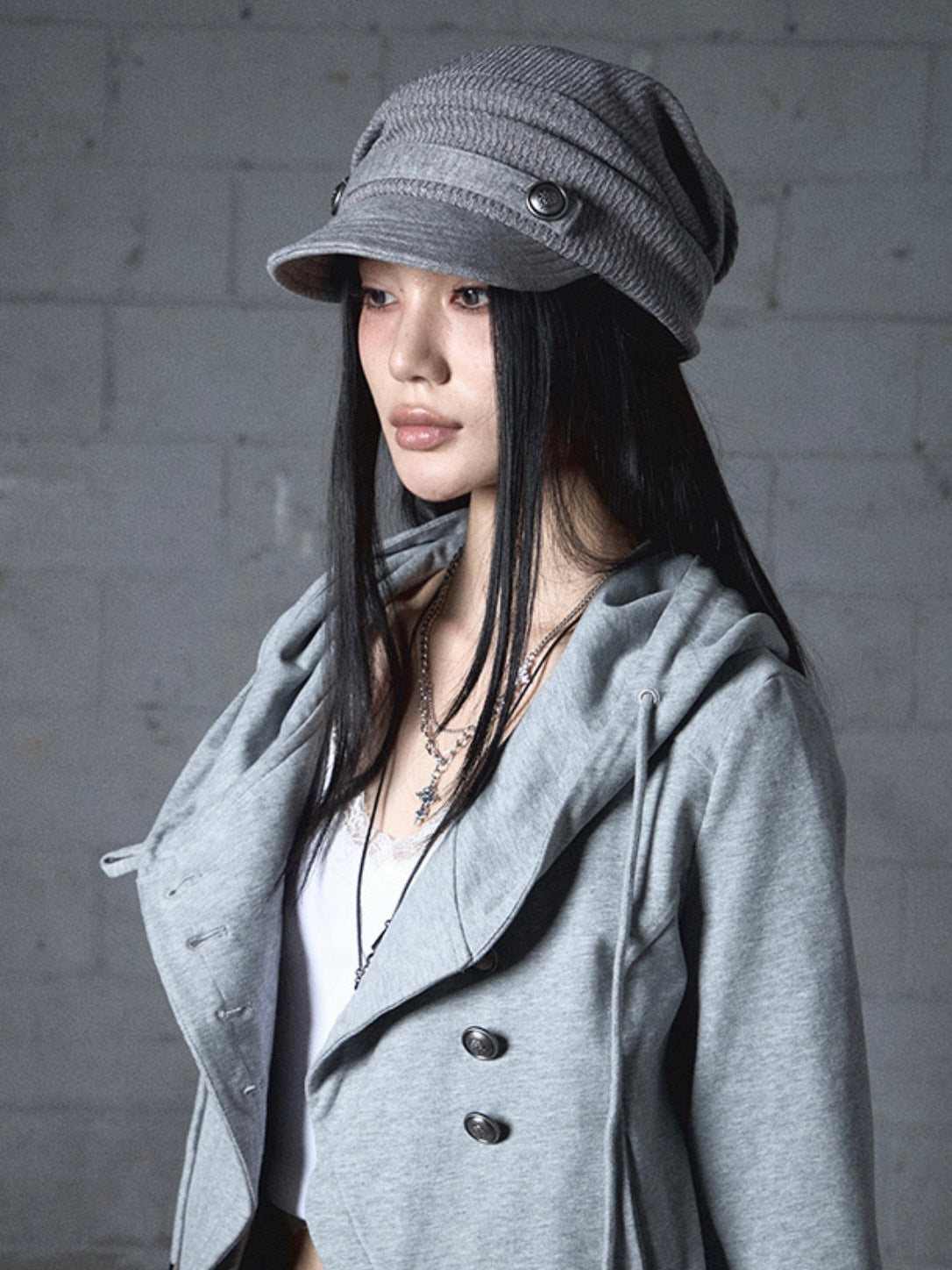 【NOT KNOWING】Draped Button Knit Cap