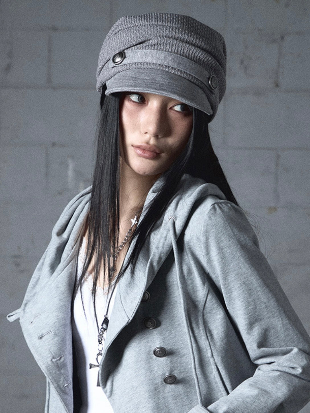 【NOT KNOWING】Draped Button Knit Cap