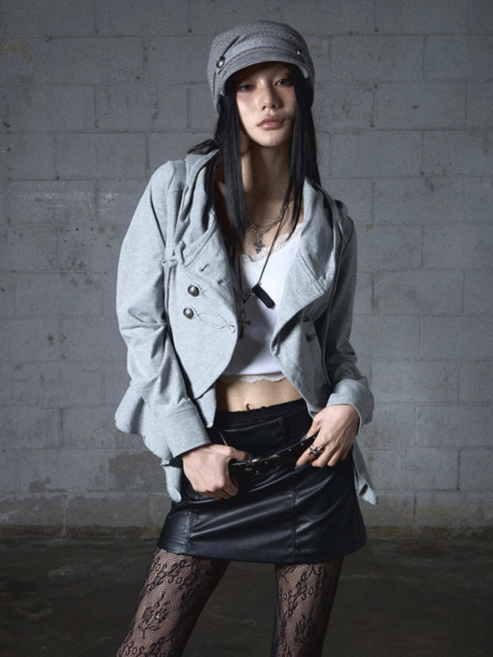 【NOT KNOWING】Draped Button Knit Cap