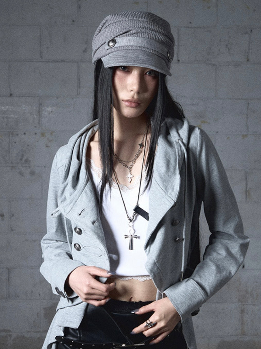 【NOT KNOWING】Draped Button Knit Cap