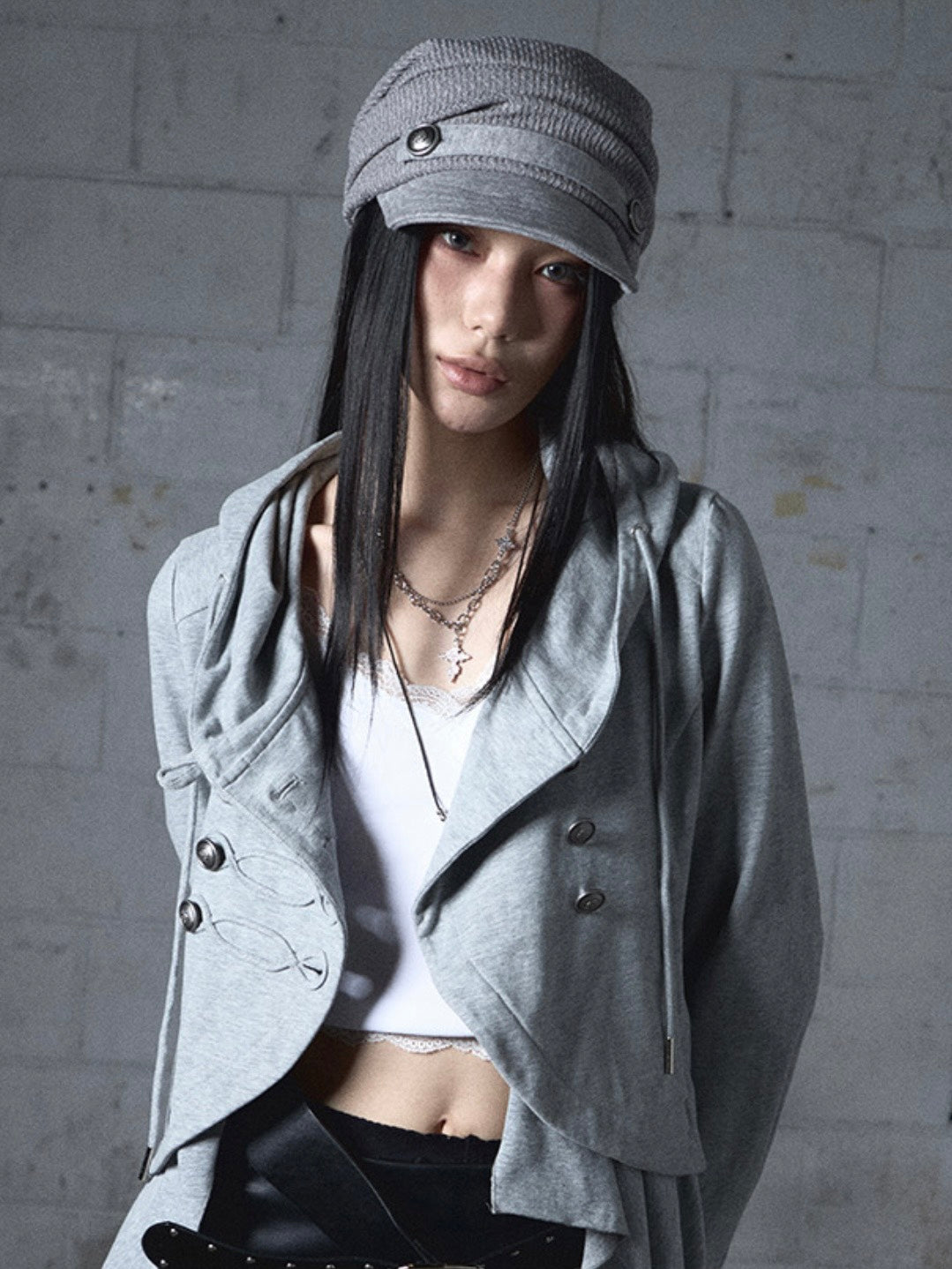 【NOT KNOWING】Draped Button Knit Cap