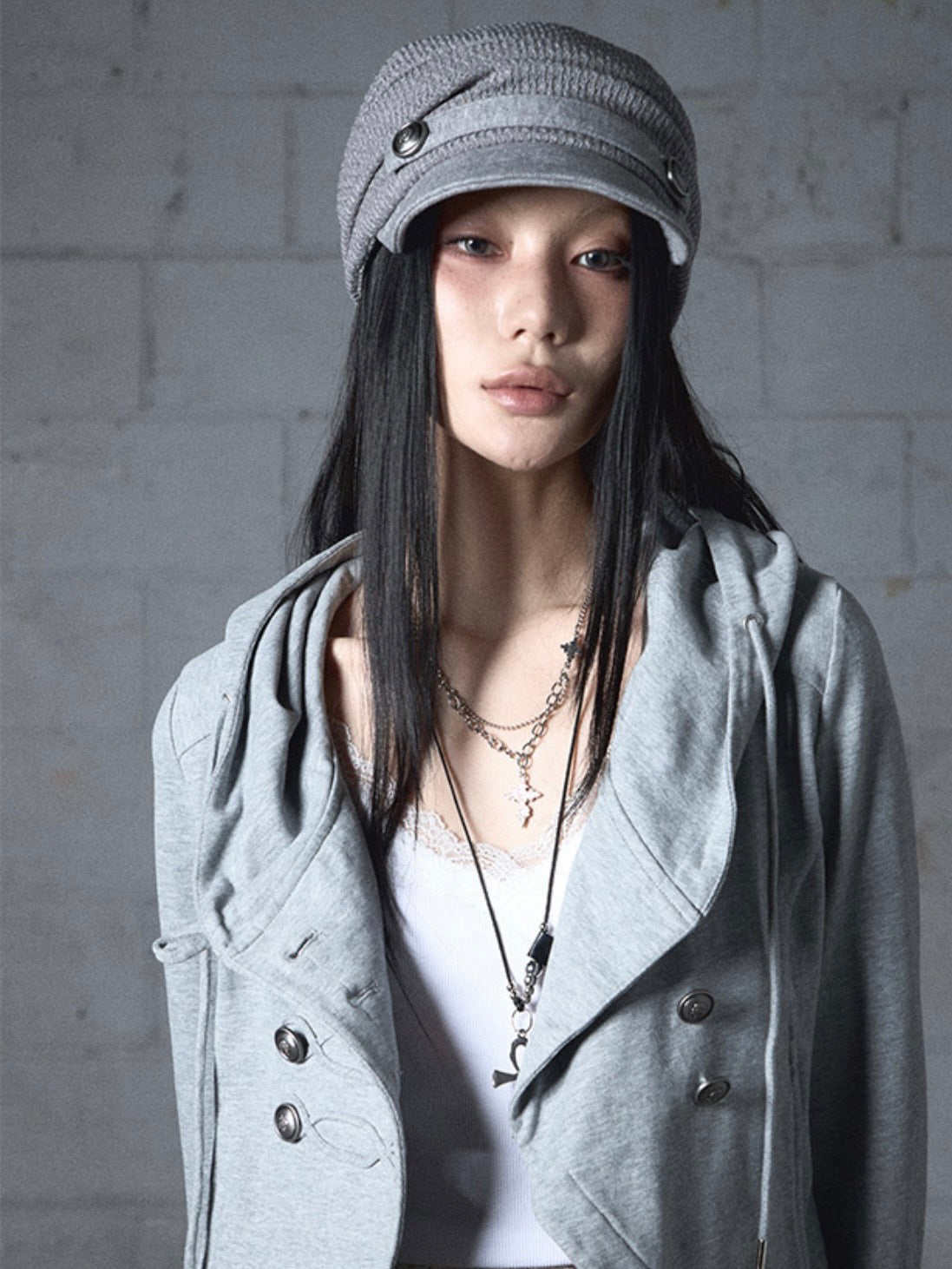 【NOT KNOWING】Draped Button Knit Cap