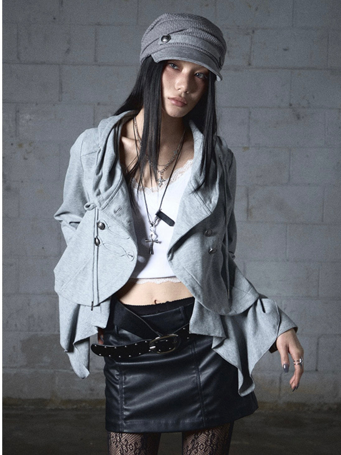 【NOT KNOWING】Draped Button Knit Cap