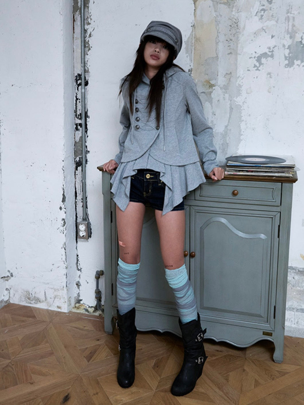 【NOT KNOWING】Draped Button Knit Cap