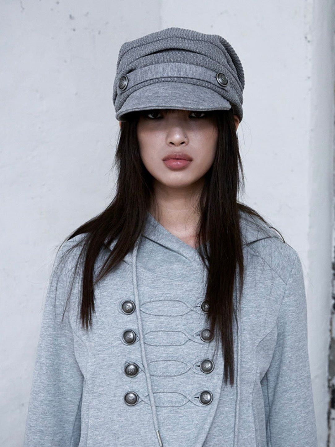 【NOT KNOWING】Draped Button Knit Cap