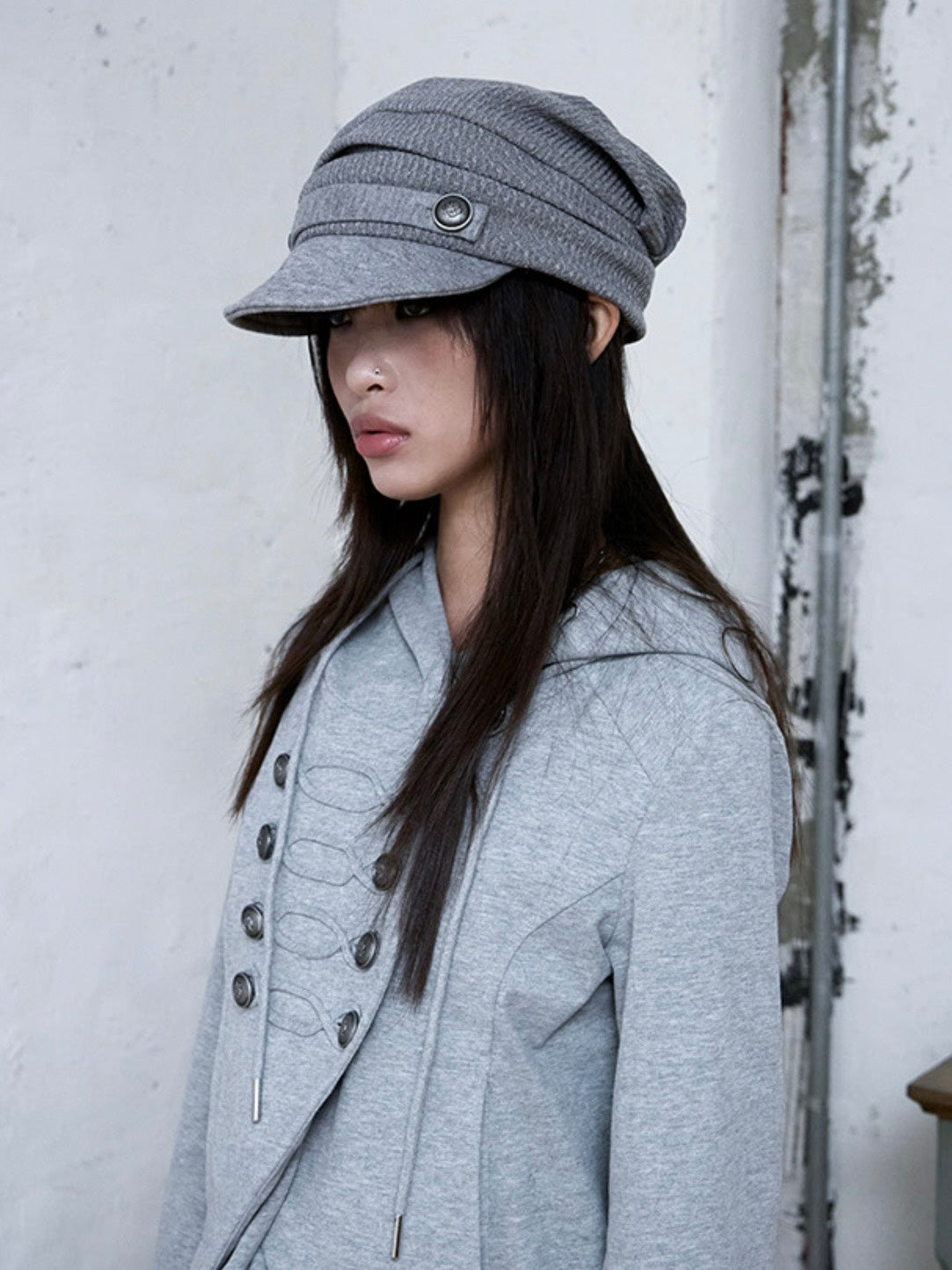 【NOT KNOWING】Draped Button Knit Cap