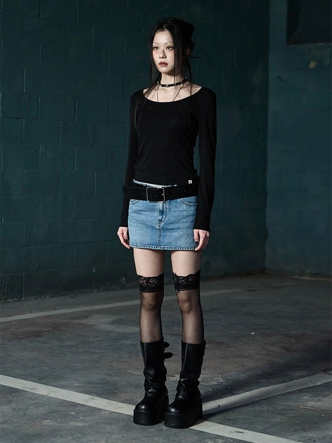 【NOT KNOWING】Scoop Neck L/S Tee