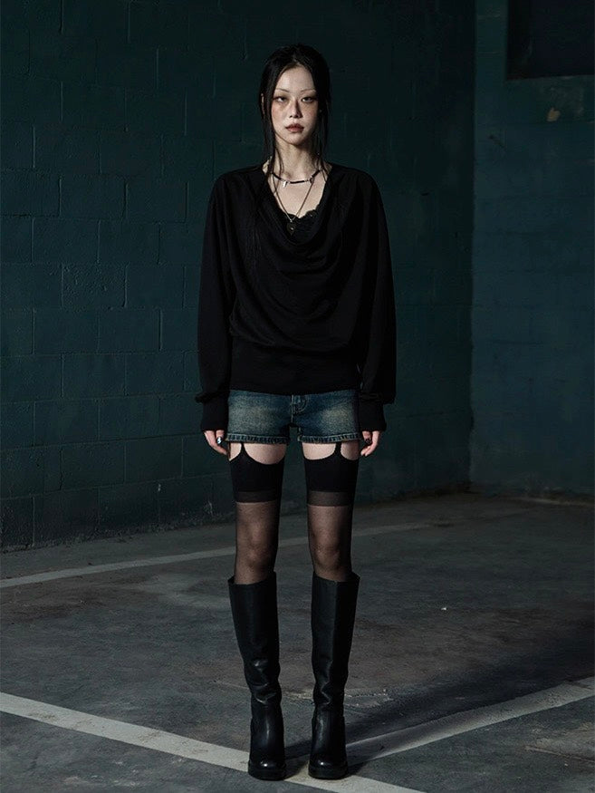 【NOT KNOWING】Deep Cowl Neck Sweatshirt