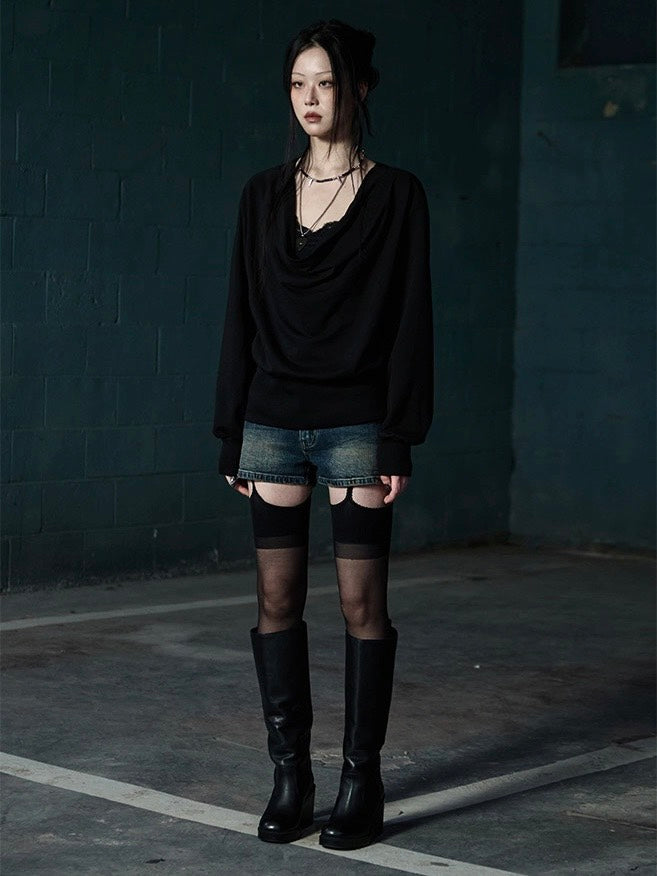 【NOT KNOWING】Deep Cowl Neck Sweatshirt