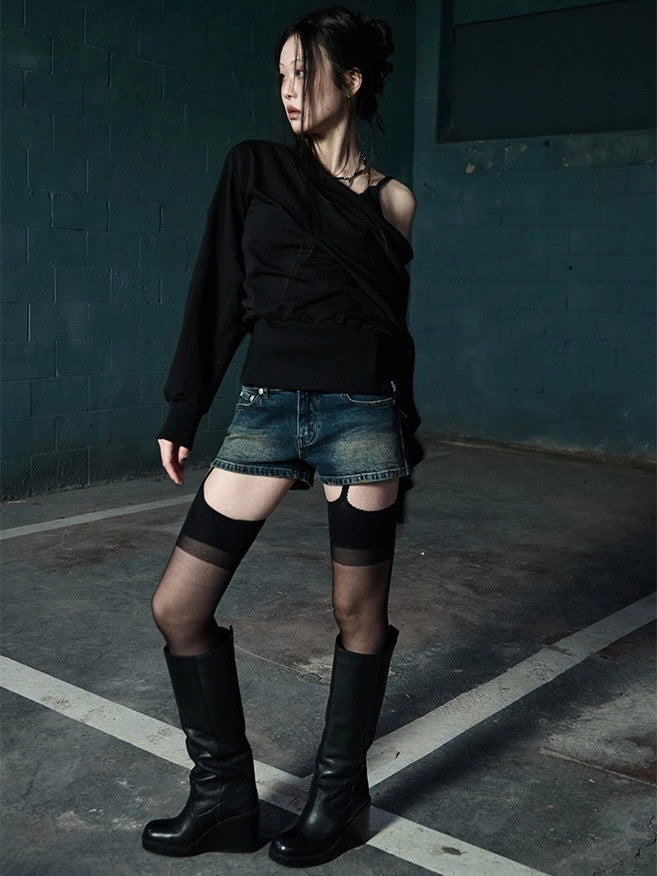 【NOT KNOWING】Deep Cowl Neck Sweatshirt