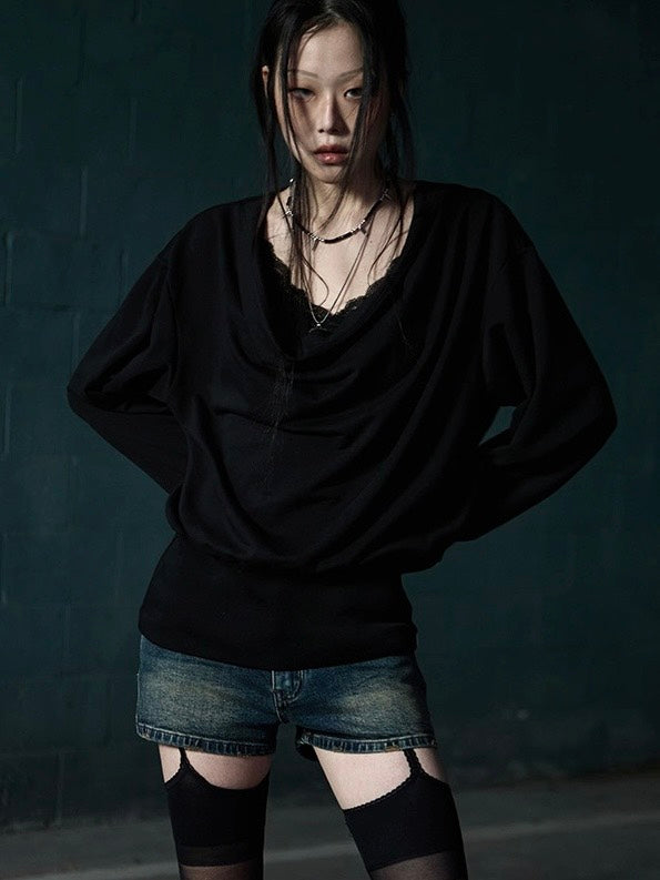 【NOT KNOWING】Deep Cowl Neck Sweatshirt