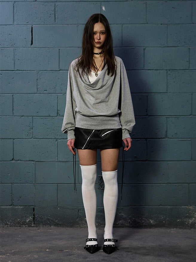 【NOT KNOWING】Deep Cowl Neck Sweatshirt