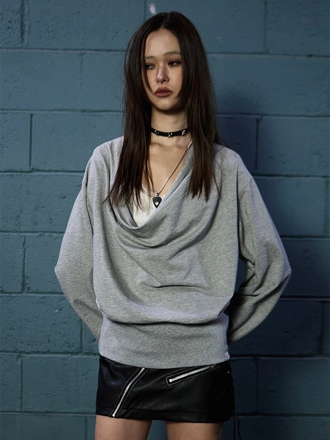 【NOT KNOWING】Deep Cowl Neck Sweatshirt