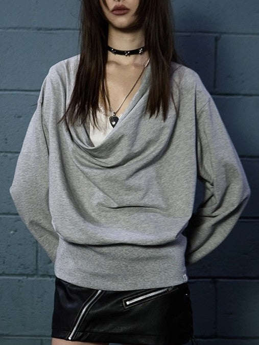 【NOT KNOWING】Deep Cowl Neck Sweatshirt