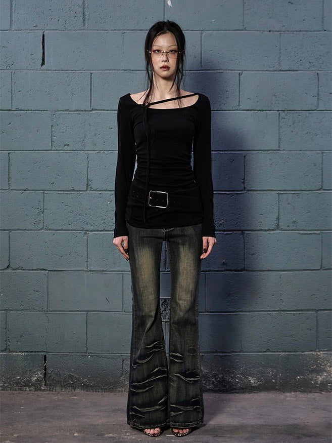 【NOT KNOWING】Strap Shirring Top