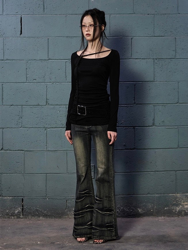 【NOT KNOWING】Strap Shirring Top