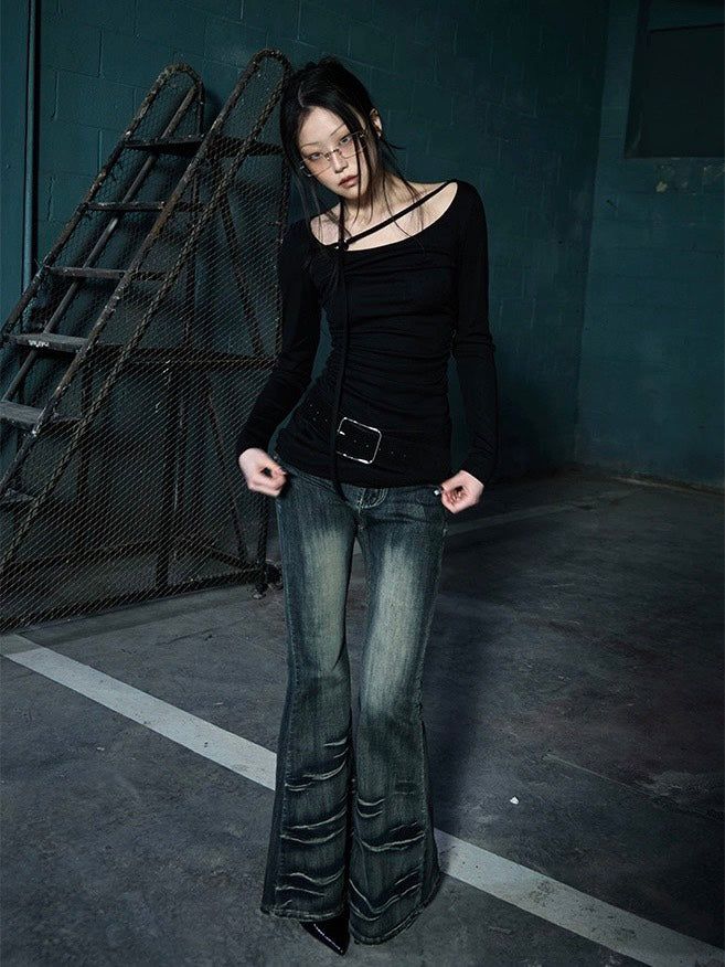 【NOT KNOWING】Strap Shirring Top