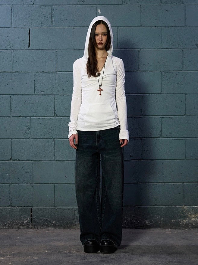 【NOT KNOWING】Button Up Shirring Hoodie