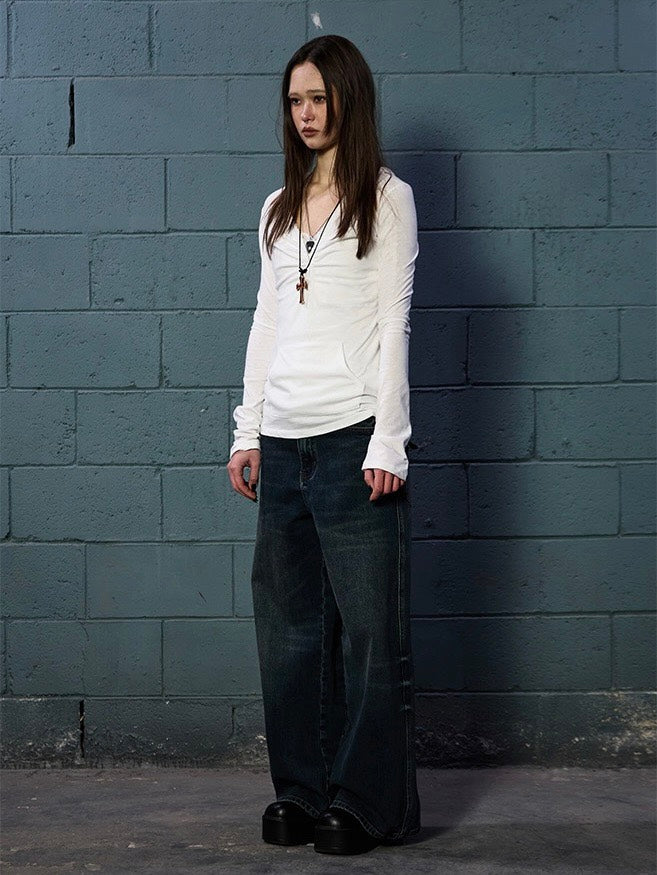 【NOT KNOWING】Button Up Shirring Hoodie