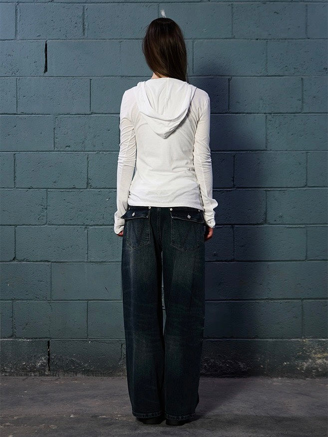 【NOT KNOWING】Button Up Shirring Hoodie