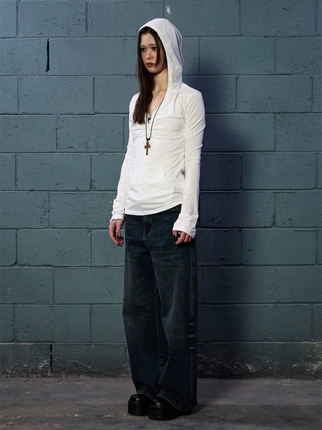 【NOT KNOWING】Button Up Shirring Hoodie