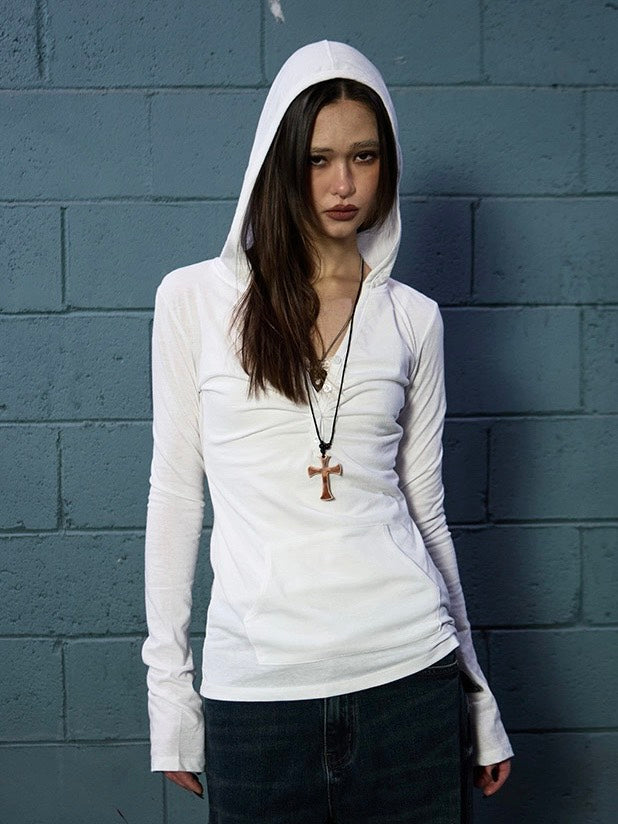 【NOT KNOWING】Button Up Shirring Hoodie