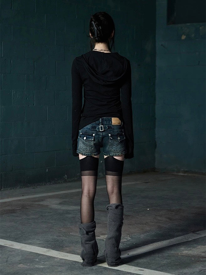 【NOT KNOWING】Button Up Shirring Hoodie