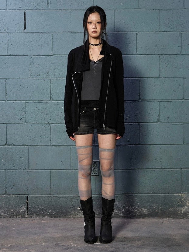 【NOT KNOWING】Drape Collar Zip Up