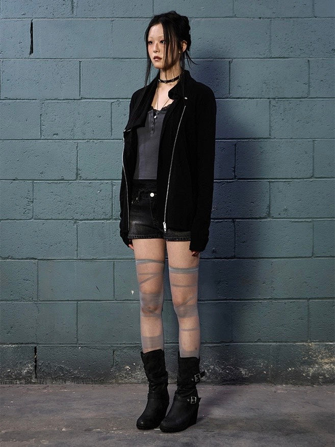 【NOT KNOWING】Drape Collar Zip Up