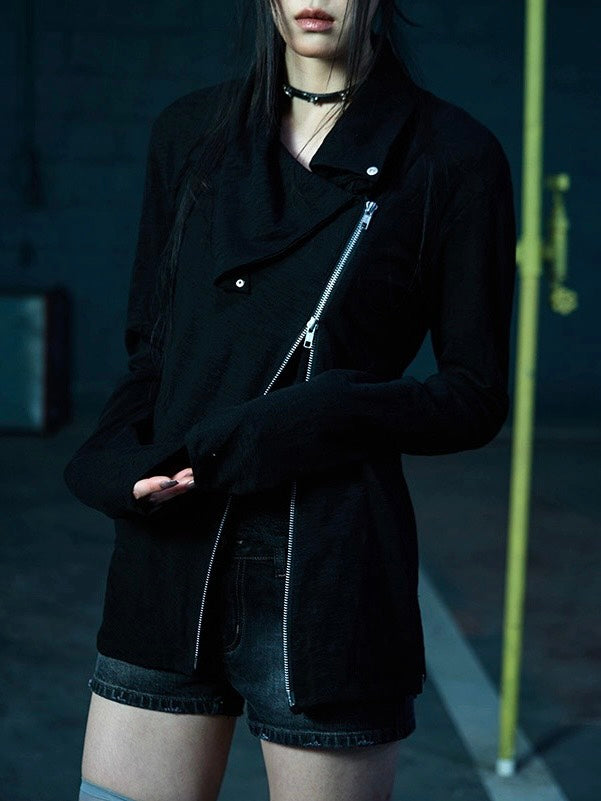 【NOT KNOWING】Drape Collar Zip Up