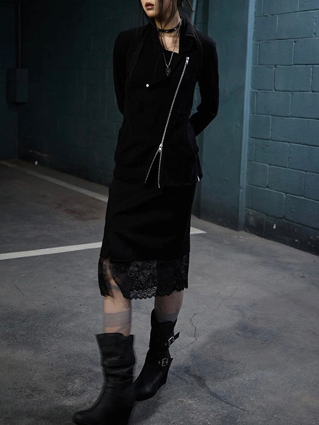 【NOT KNOWING】Drape Collar Zip Up