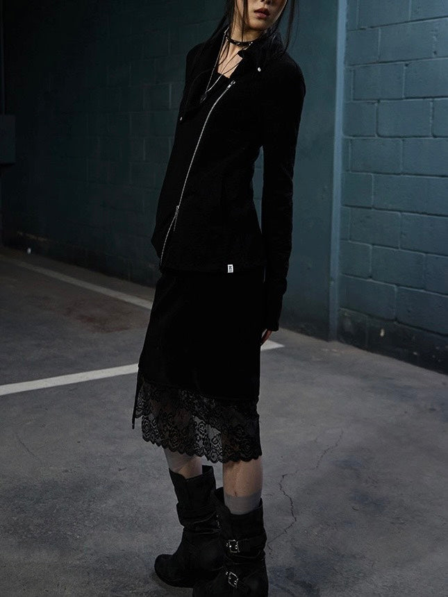 【NOT KNOWING】Drape Collar Zip Up