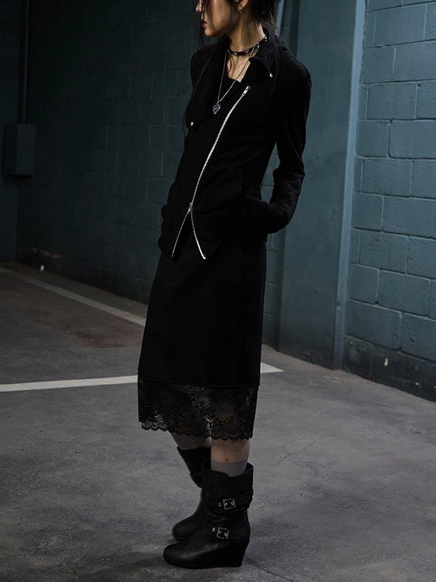 【NOT KNOWING】Drape Collar Zip Up