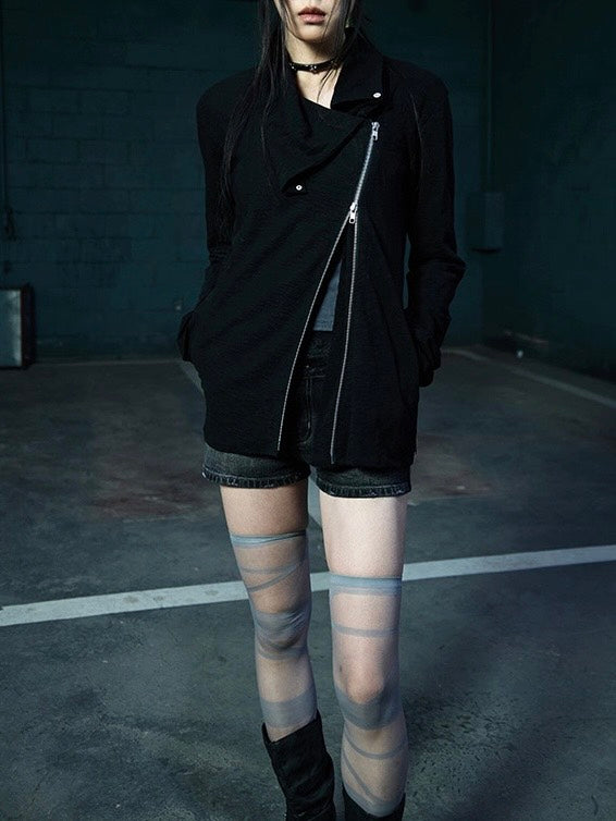 【NOT KNOWING】Drape Collar Zip Up