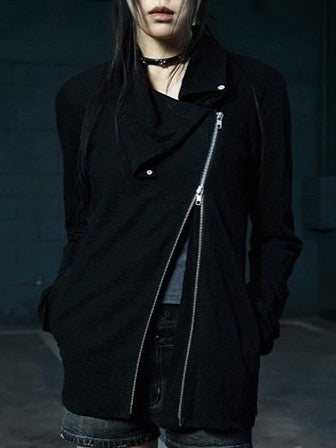 【NOT KNOWING】Drape Collar Zip Up