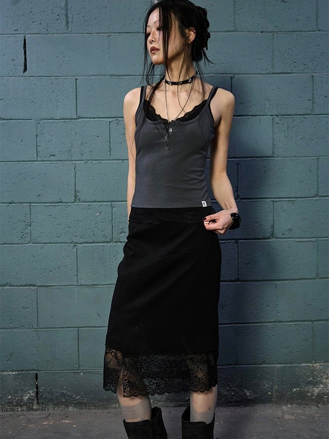 【NOT KNOWING】Lace Layered Cami Set