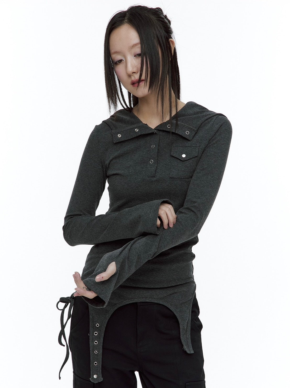 【ROUGH NECK】
Garter Hooded Henley Top