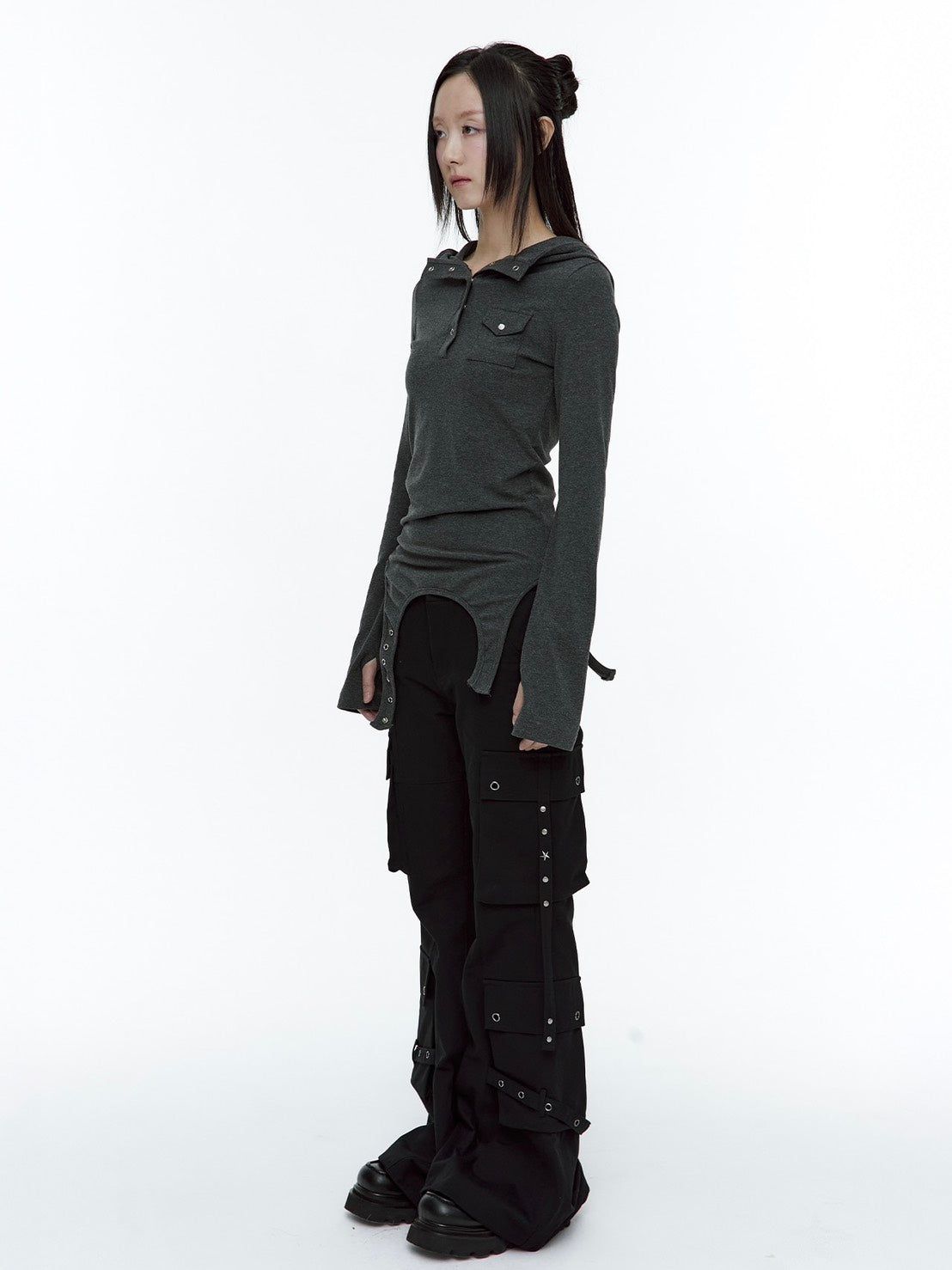 【ROUGH NECK】
Garter Hooded Henley Top