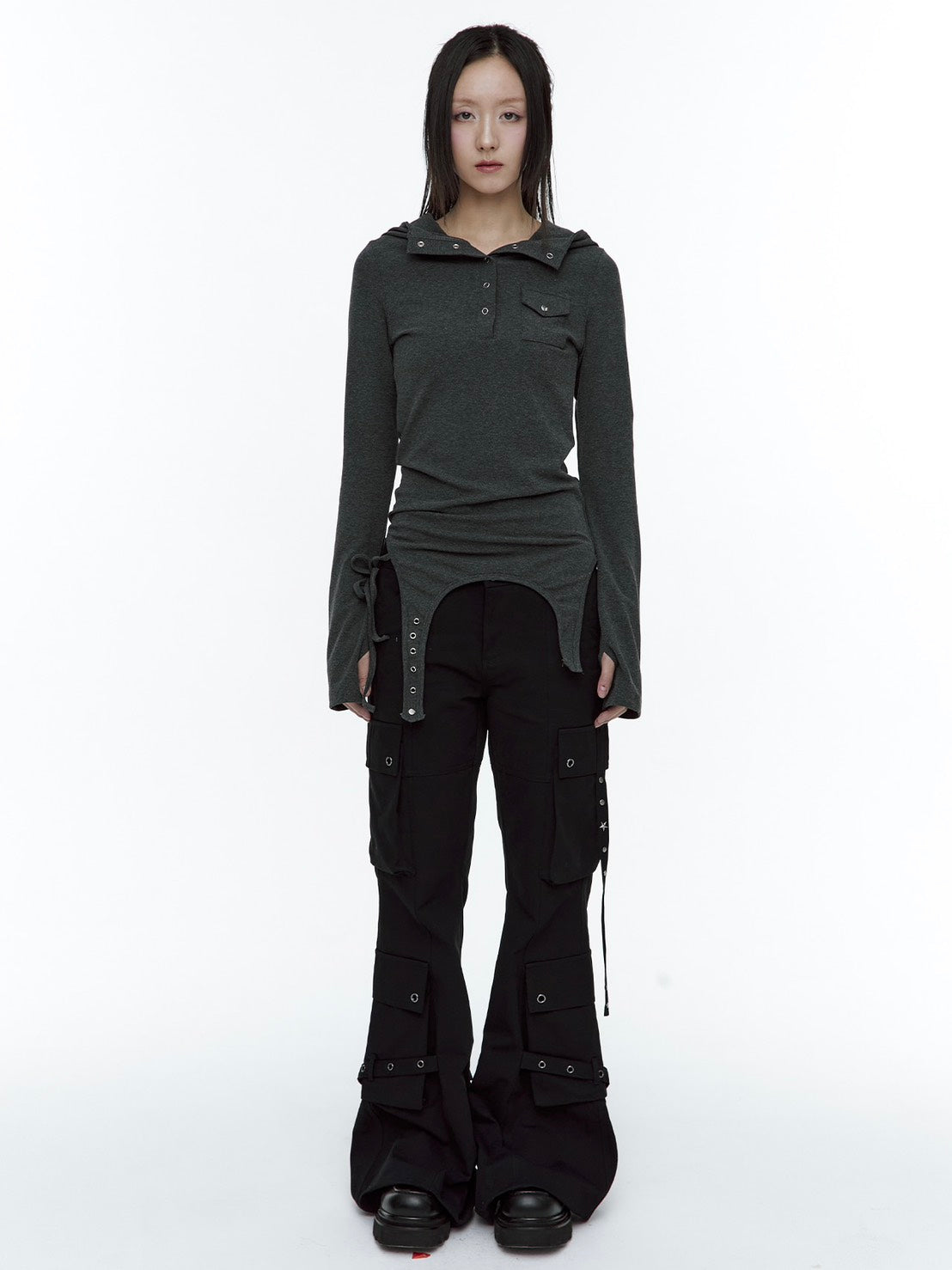 【ROUGH NECK】
Garter Hooded Henley Top