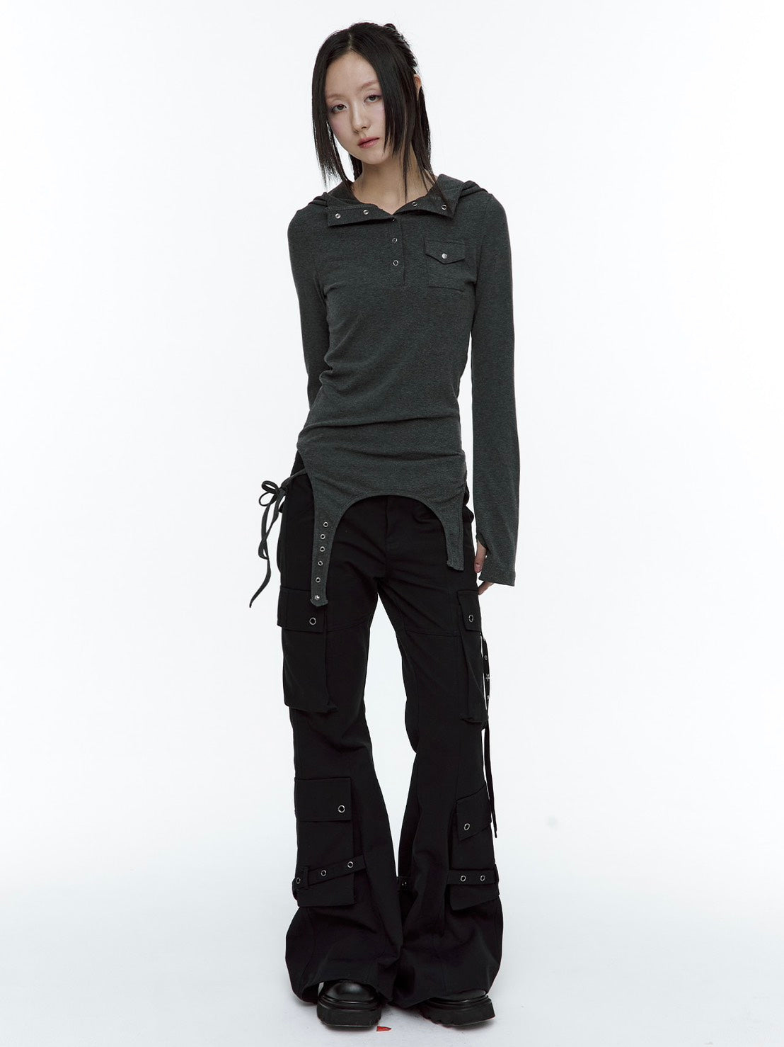 【ROUGH NECK】
Garter Hooded Henley Top