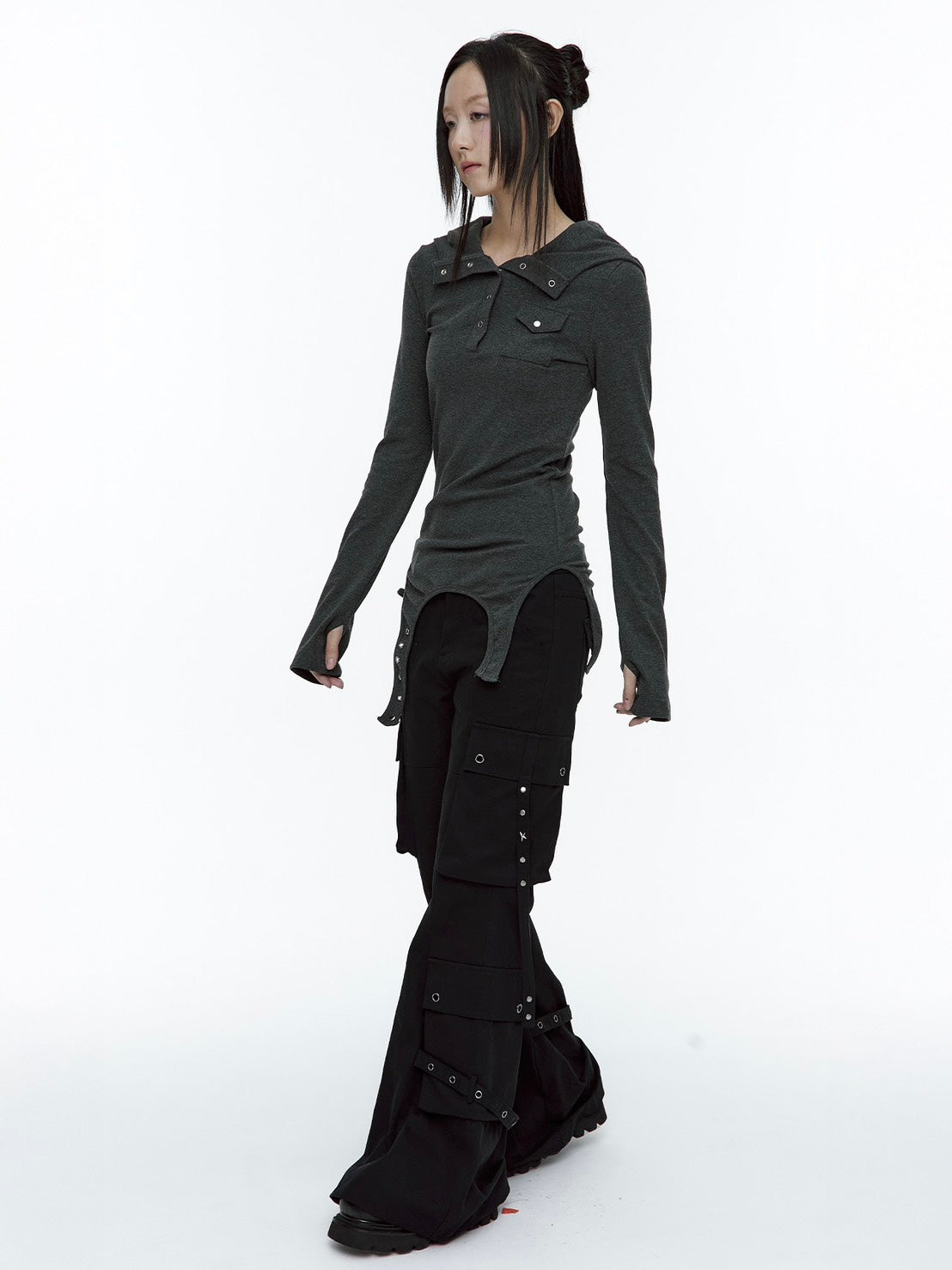 【ROUGH NECK】
Garter Hooded Henley Top