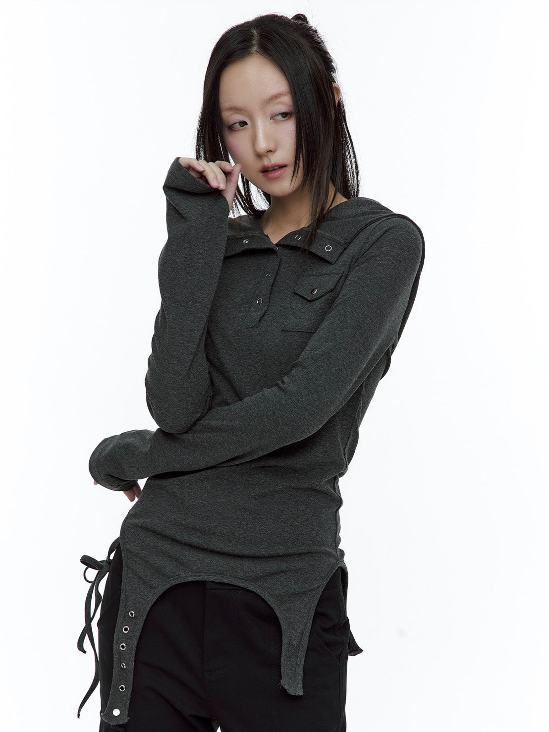 【ROUGH NECK】
Garter Hooded Henley Top