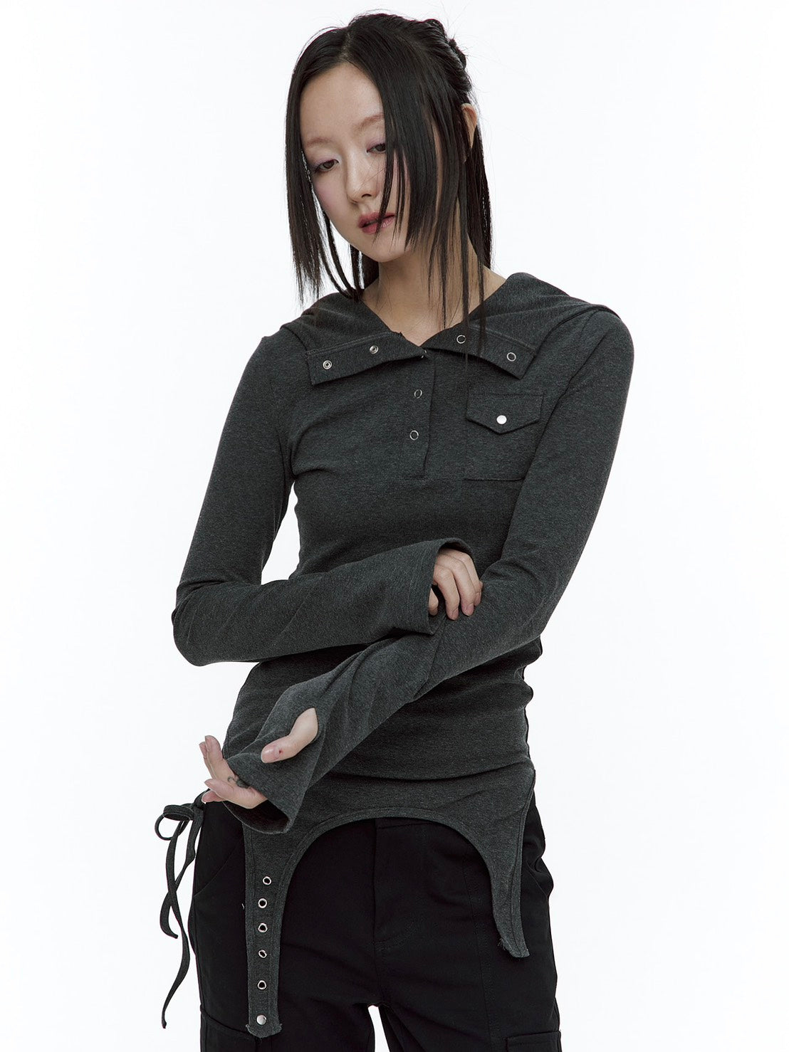 【ROUGH NECK】
Garter Hooded Henley Top