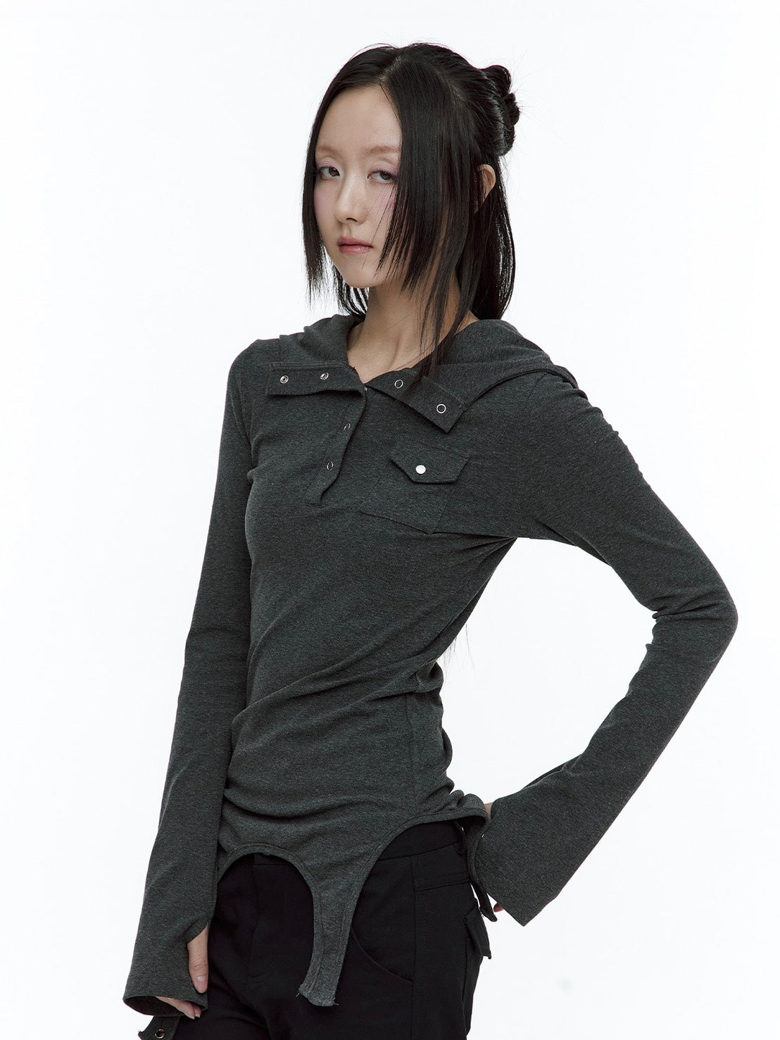 【ROUGH NECK】
Garter Hooded Henley Top