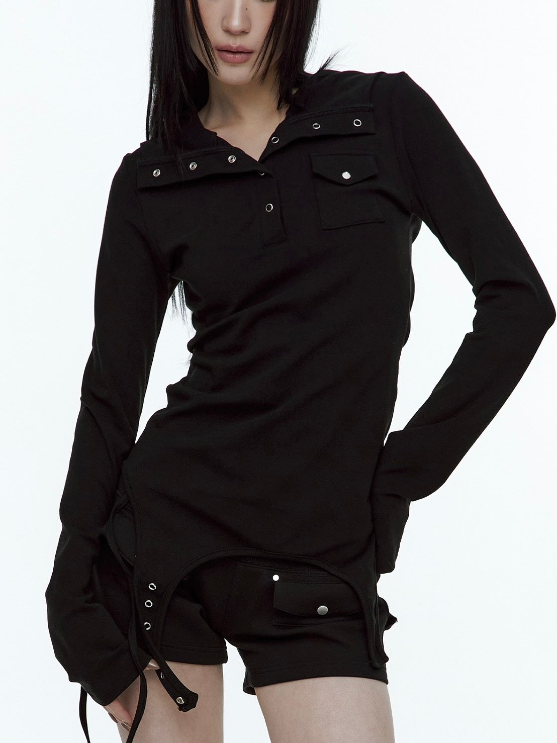 【ROUGH NECK】
Garter Hooded Henley Top