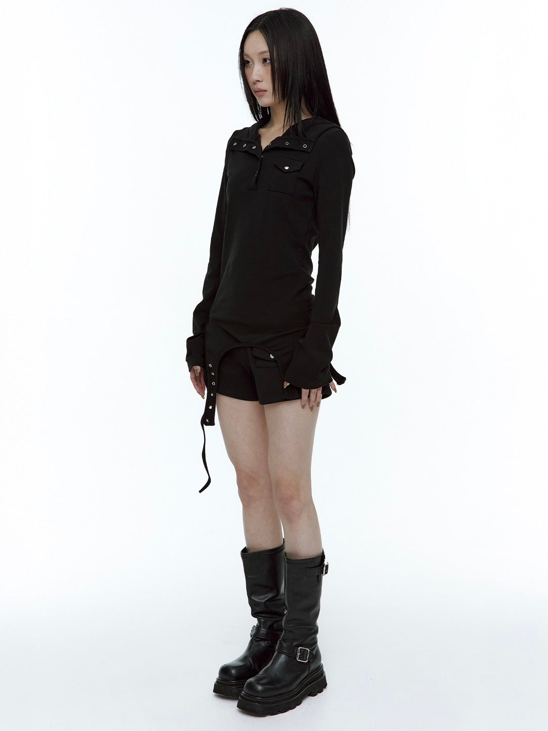【ROUGH NECK】
Garter Hooded Henley Top