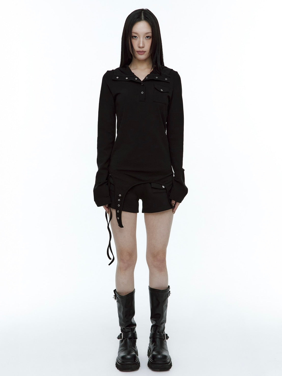 【ROUGH NECK】
Garter Hooded Henley Top